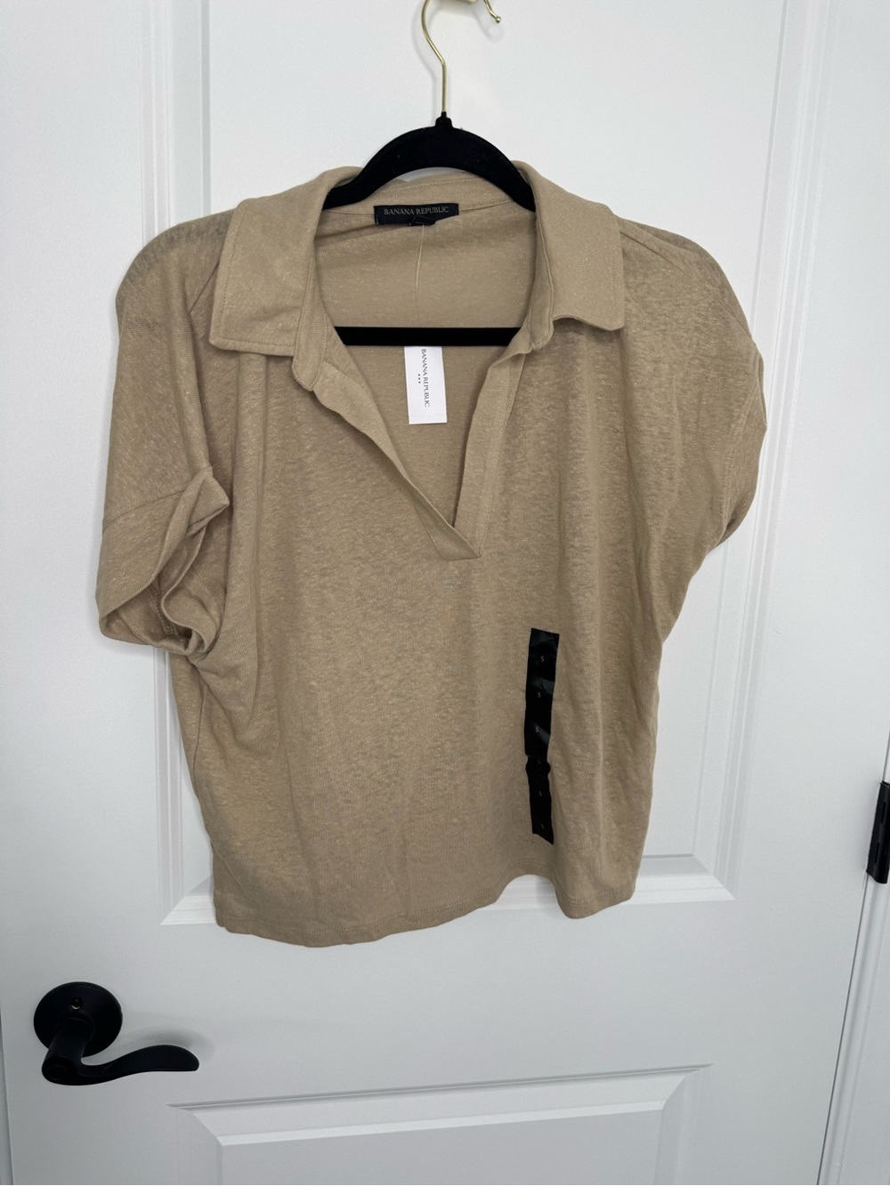 Banana Republic Factory Tan Polo-Style Linen-Blend short sleeve top NWT SMALL